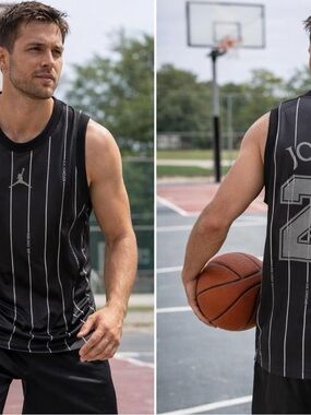 Jordan Men’s Black Pinstripe Basketball Jersey with Silver Logo